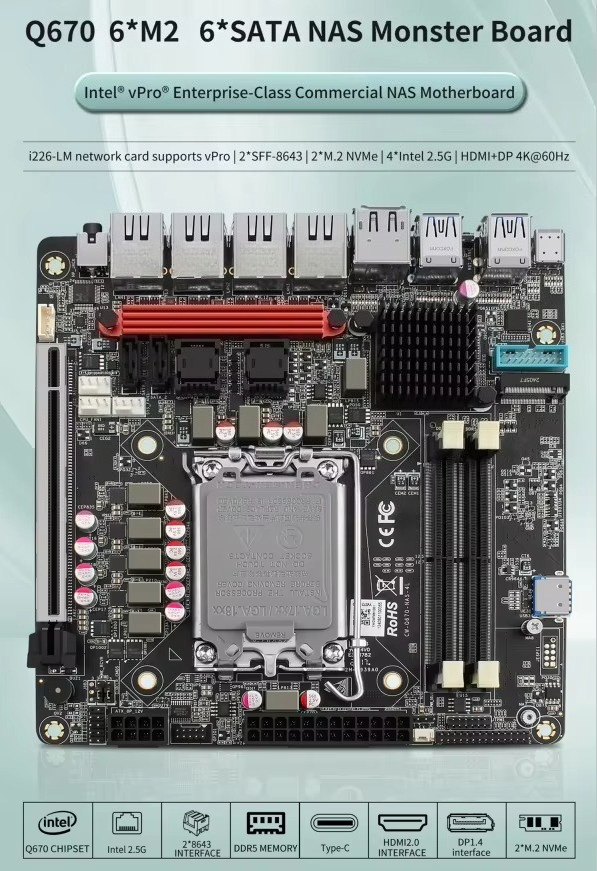 In-tel VPro Q670 NAS Motherboa - Lga 1700 Ddr5 Itx Motherboard 评论和价格